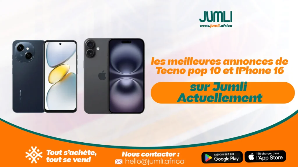 es meilleures annonces de Tecno pop 10 et IPhone 16 sur Jumli Actuellement